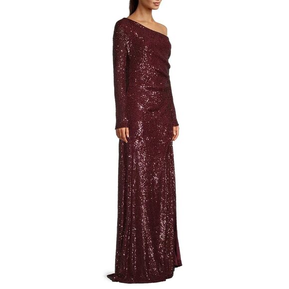 NWT Donna Karan NY Social Occasion Asymmetric Sequined Gown in Scarlet Size 2 - Picture 3 of 13